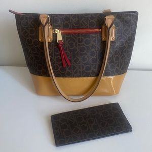 Calvin Klein Signature Monogram Tote Bag & Matching Wallet